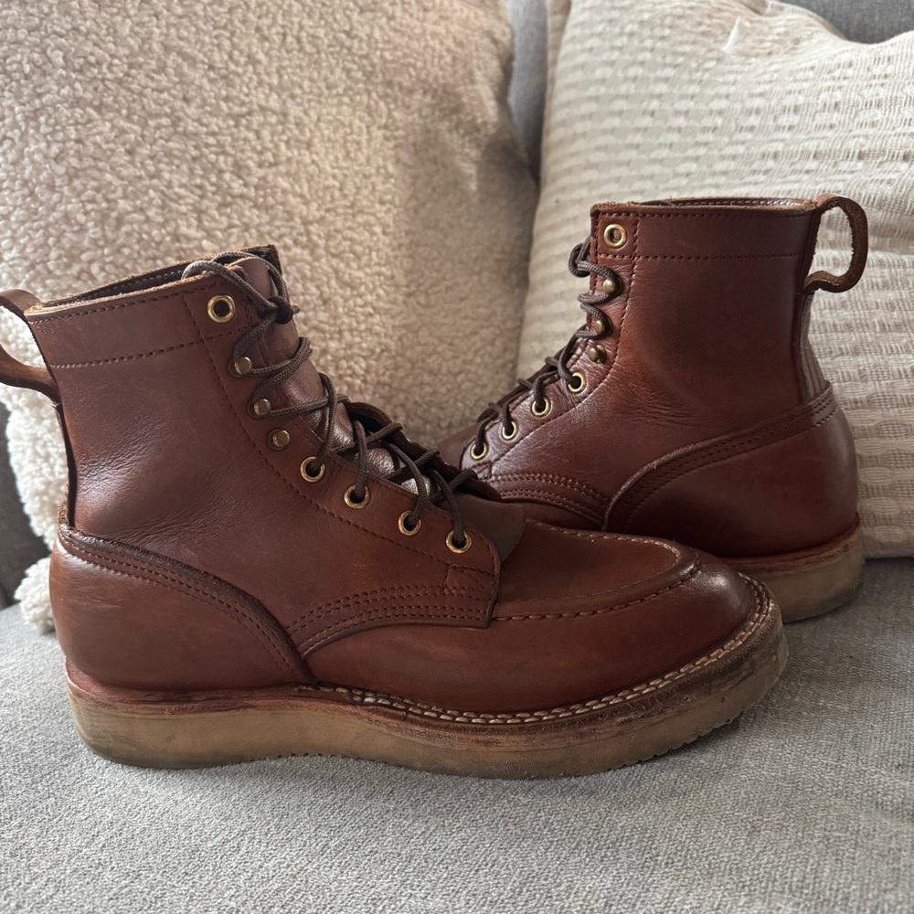 Nicks Handmade Moc Toe Leather Boots Men’s 8C Brown USA Wedge Sole